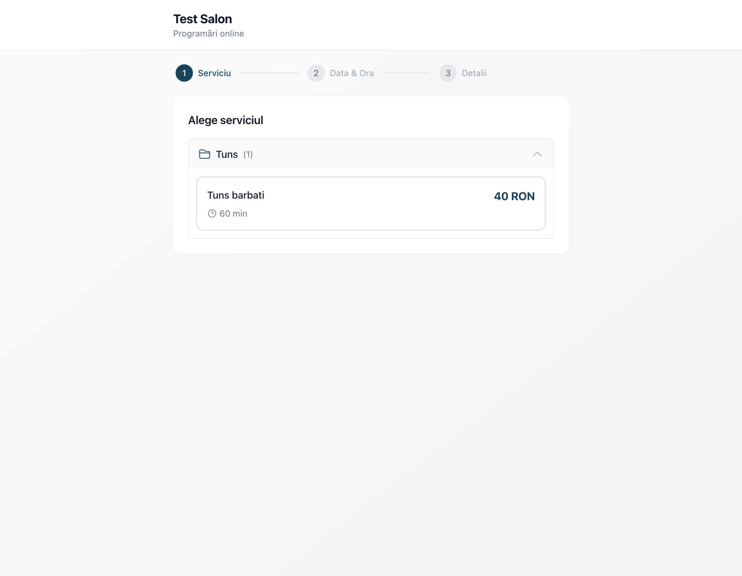 Pasul 1: Selectează serviciul dorit